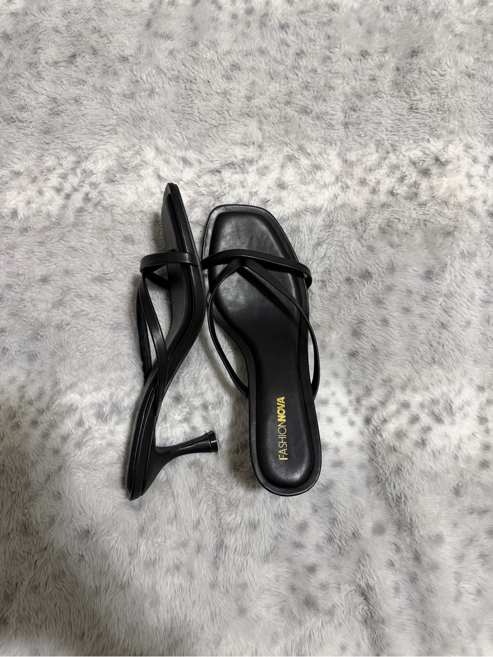 Fashion Nova Black Strappy Square-Toe Kitten Heel Sandals